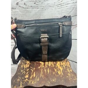 ROSETTI‎ Black Faux Leather Crossbody Bag Adjustable Strap Buckle Detail